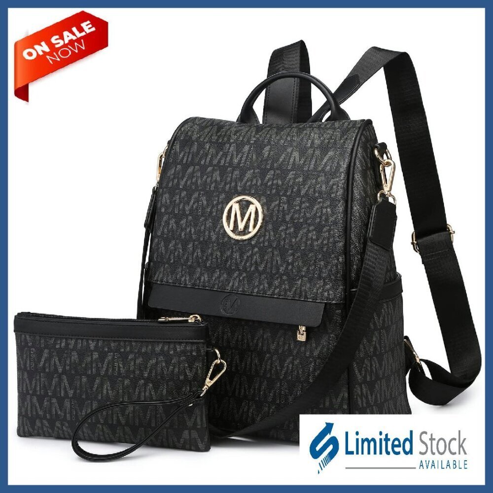 Women's Vegan Leather Anti-Theft Backpack with Wristlet, Multi-Pocket Travel Bag